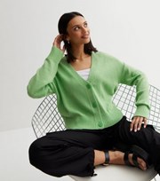 New Look Green Knit Button Front Cardigan